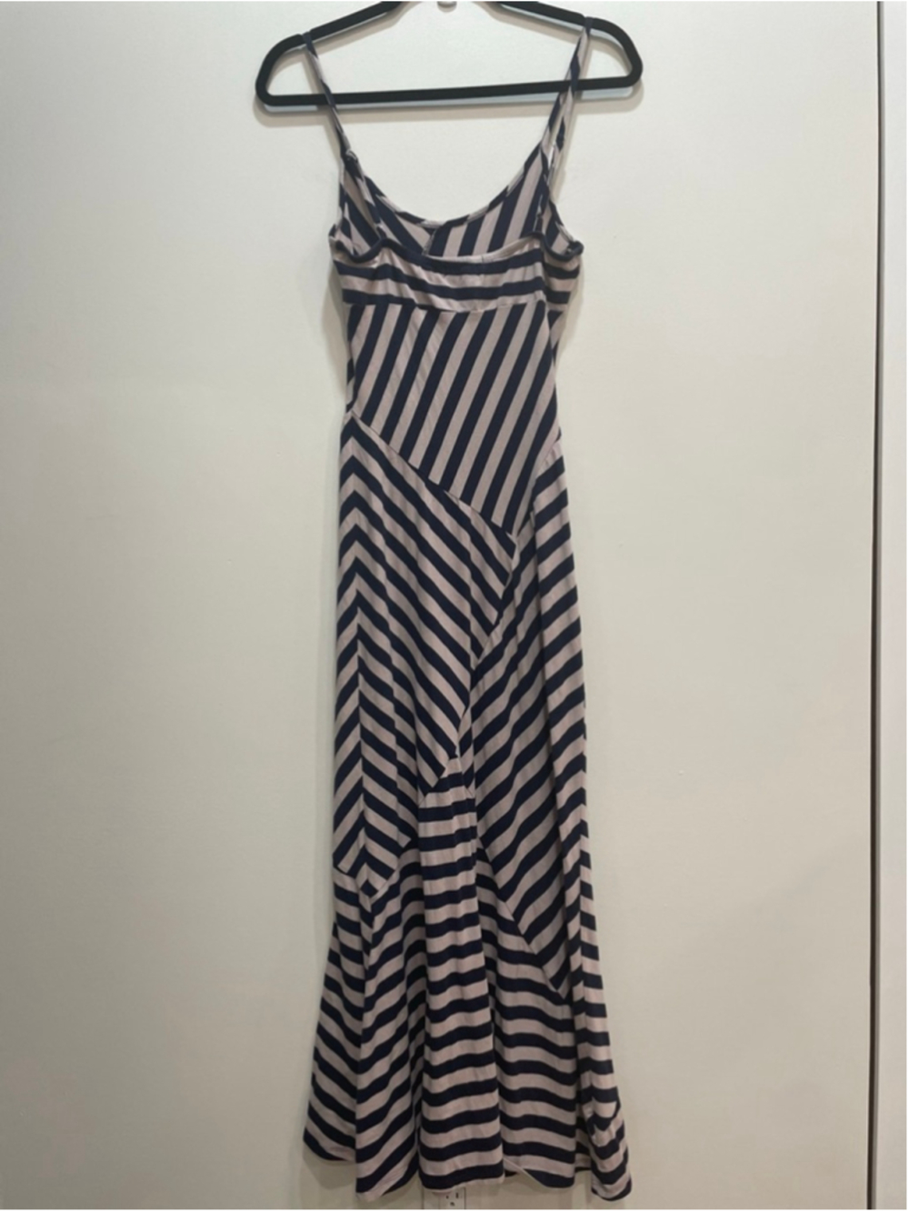 Monteau Navy Striped Bias Cut Maxi Dress M Nautical Ballet Preppy Coastal - Picture 4 of 9